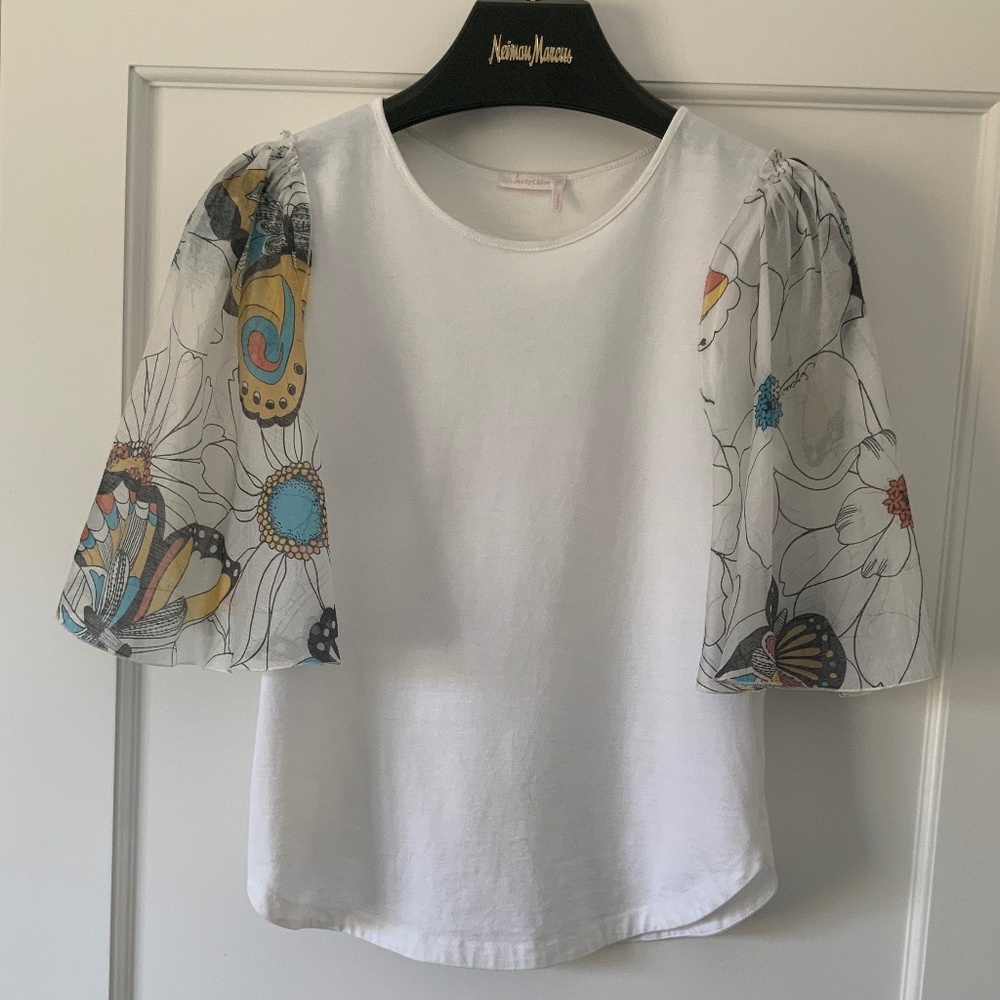 See By Chloe white T with chiffon sleeves Size S